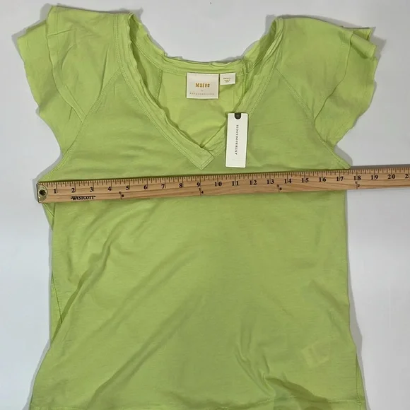 Anthropologie Maeve Flutter Sleeve Tee NWT Size S Chartreuse - Picture 4 of 10